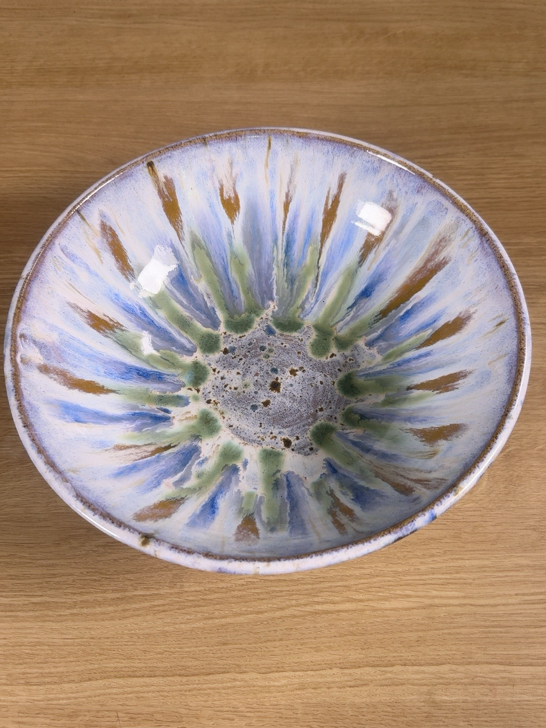 Large Handmade Stoneware Serving Bowl – 32cm | Blue Sage & Bronze Reactive Glaze | One of a Kind Pottery
