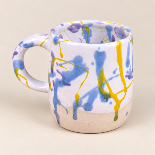 Abstract Blue, Lavender & Ochre Splatter Stoneware Mug handmade by Earth2Ware