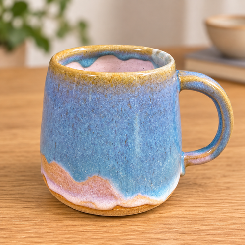 Aqua & Blush Reactive Glaze Stoneware Mug handmade by Earth2Ware