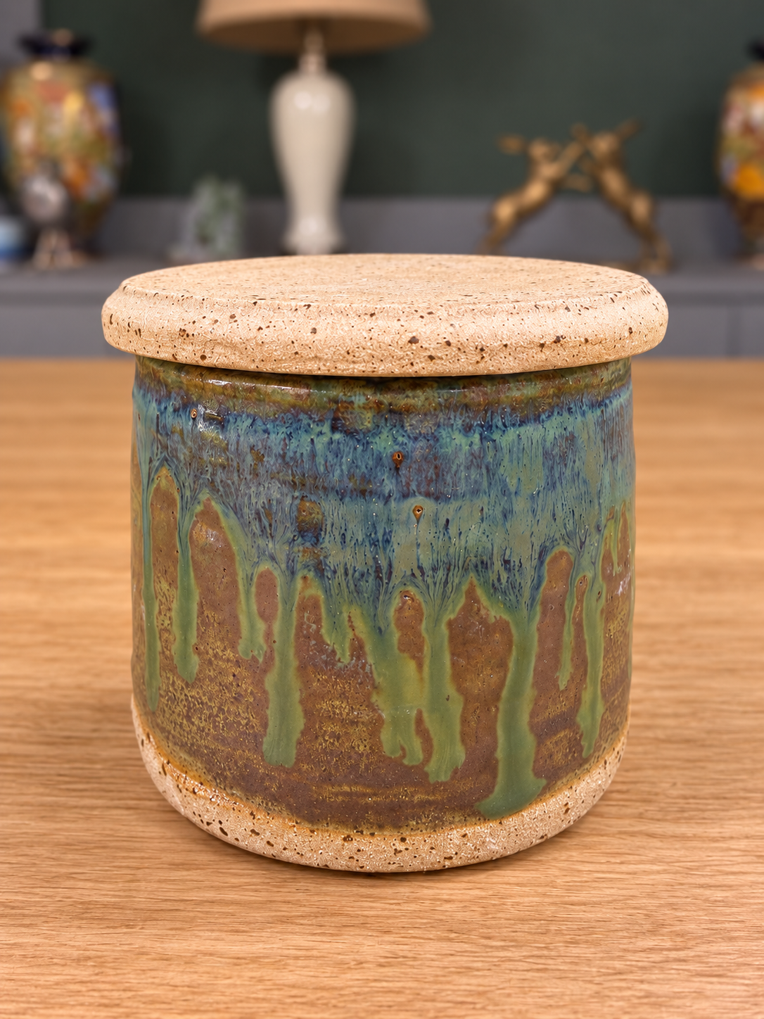 Blue-Green Reactive Glaze Stoneware Lidded Jar Set