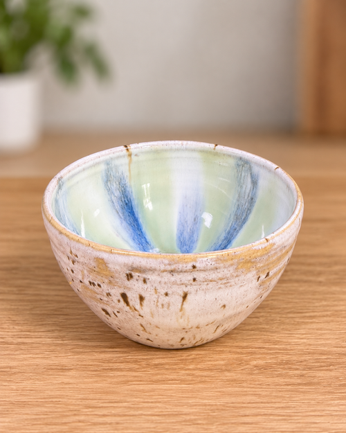 Celadon & Blue Petal Glaze Stoneware Bowl handmade by Earth2Ware