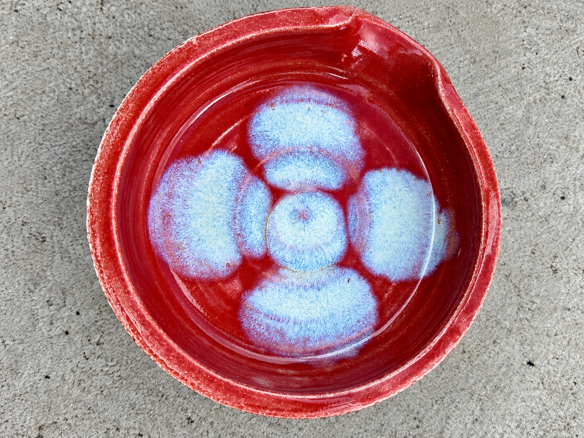 Crimson & Ice Blue Crystalline Glaze Stoneware Bowl handmade by Earth2Ware