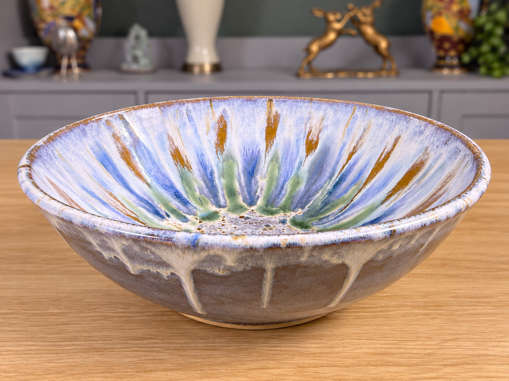 Large Peacock Reactive Glaze Bowl 32cm handmade by Earth2Ware