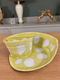 Lemon Yellow & White Stoneware Serving Platter with Dip Bowl handmade by Earth2Ware