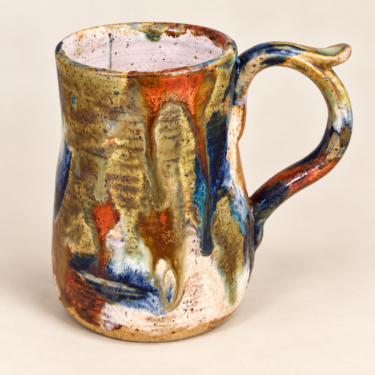 Tall Painterly Moss, Cobalt & Rust Reactive Glaze Stoneware Mug handmade by Earth2Ware